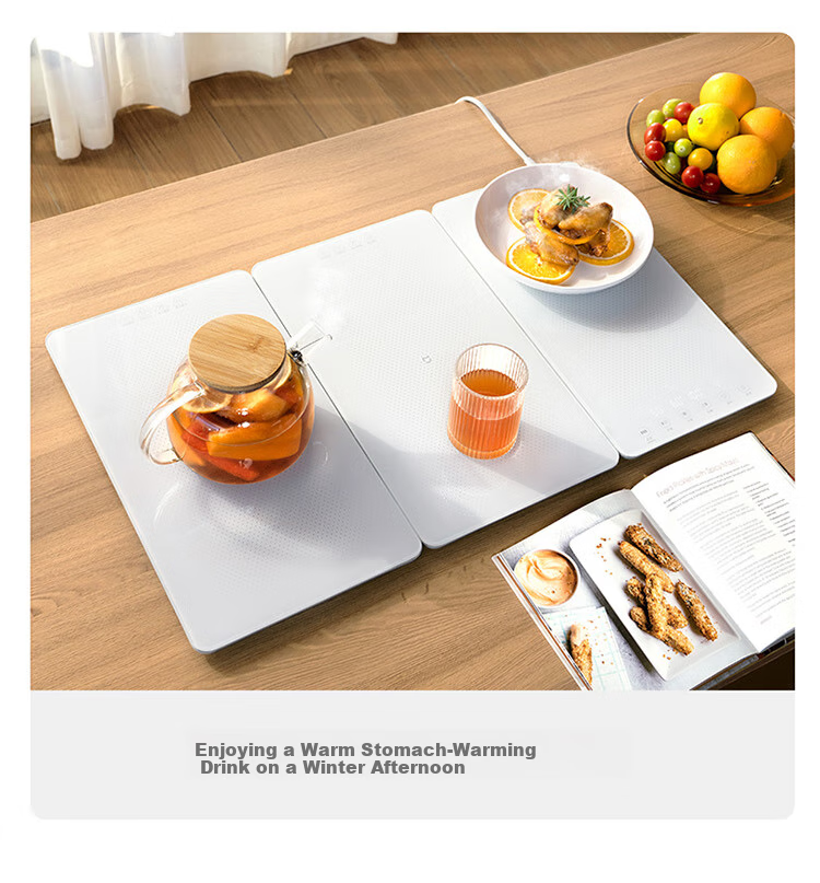 Mijia Xiaomi Food Warming Plate, Heating Tray, Insulated Plate, Heating Table Mat, Tri-Fold Foldable Household Multifunctional Food Warmer, Milk Warmer, Graphene Heating, Glass Surface Plate, Temperature Control Zones 11