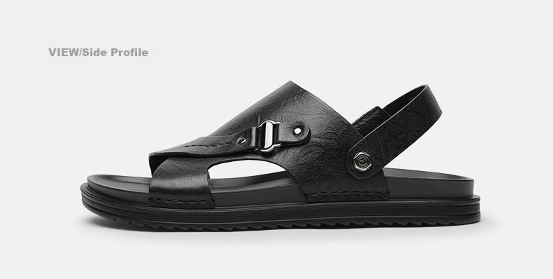 Goldlion Men's Shoes, Urban Casual Breathable Outdoor Sandals, Dual-Wear Leather Shoes, Beach Shoes, 59622032401A, Black, Size 41 13