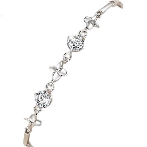 Браслет GLTEN с цирконами Swarovski, серебряный, с четырехлистником. Подарок на день рождения, День святого Валентина, Новый год для девушки или жены.