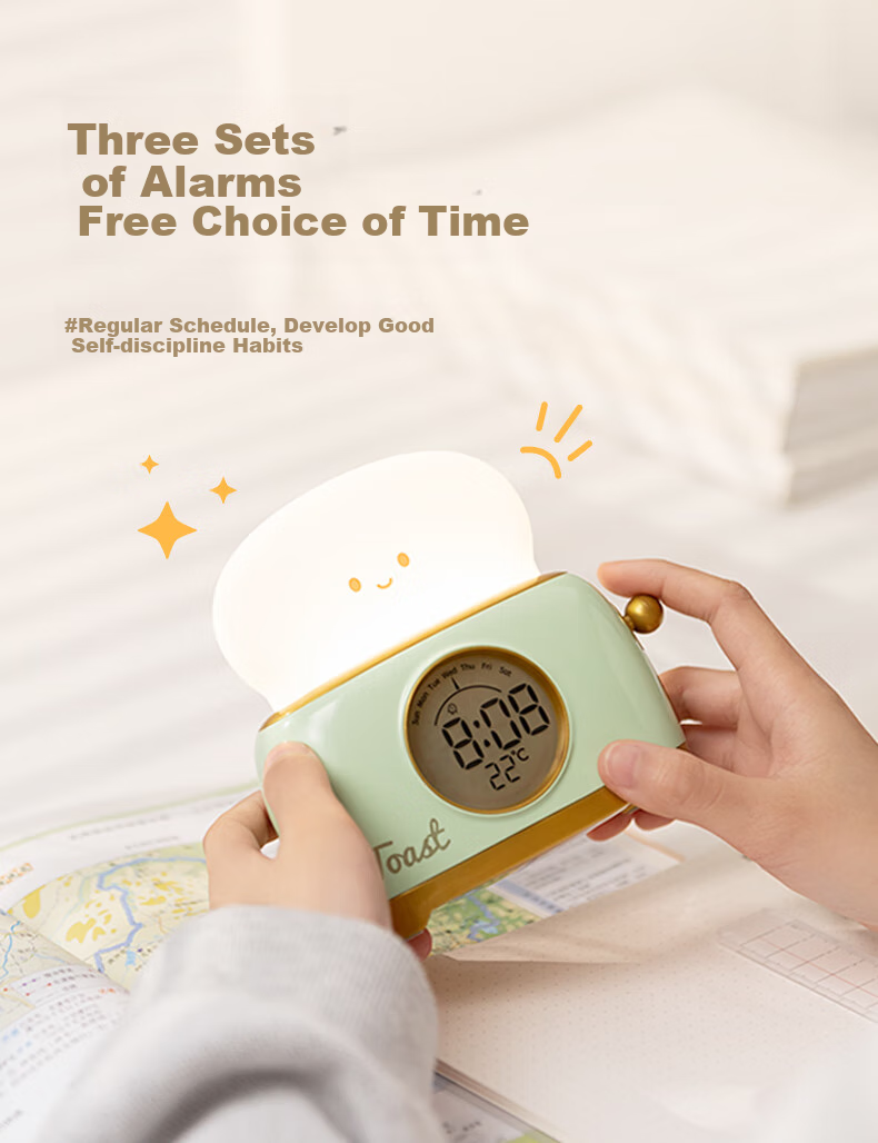 BANDIAN ORIGINality Retro Bread Maker Alarm Clock for Students, Desktop Learning Clock with Night Light, Countdown Timer, Multifunctional Bedside Sleep Light, Back-To Gift, Cream Yellow 3