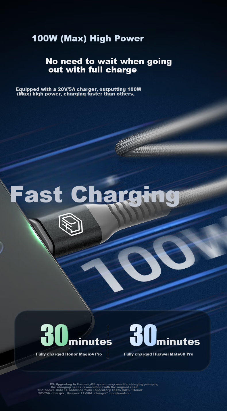 JD Original Huawei Honor 100W/88W/66W Fast Charging Data Cable, 6A Data Cable, Type-C Port, Suitable for Apple And Xiaomi, 27W Car Charger, Tablet, Wear-Resistant Braided Cable, Charging And Data Transfer 7