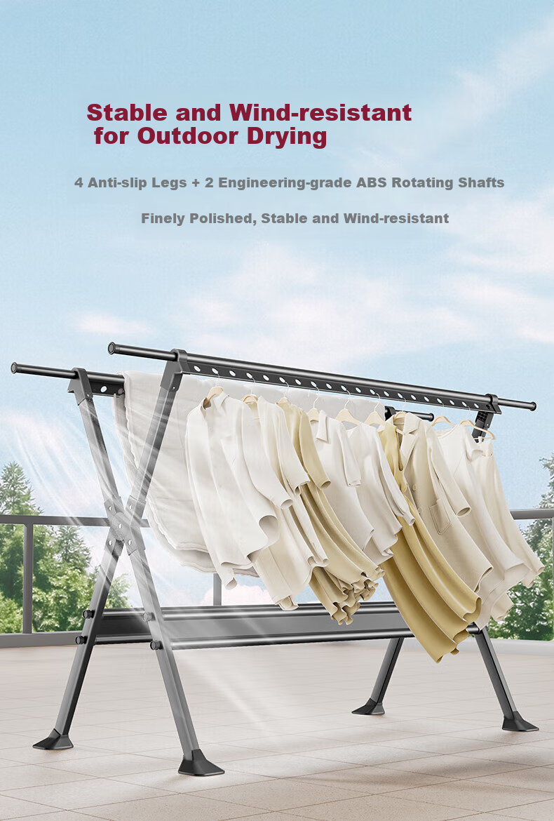 Quanpinwu Clothes Drying Rack, Floor-Standing Drying Pole, Extendable And Foldable, No Installation Required, Bedroom Coat Rack, Balcony Clothes Drying Stand 1