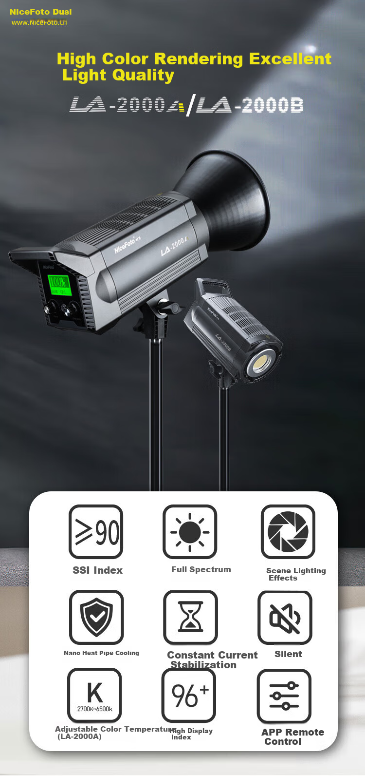 Nice Foto La-2000b LED Fill Light, Photography Studio Light, Short Video And Film Shooting Light, Live Streaming Fill Light, LA-2000b Single Light [Single Color Temperature] 1