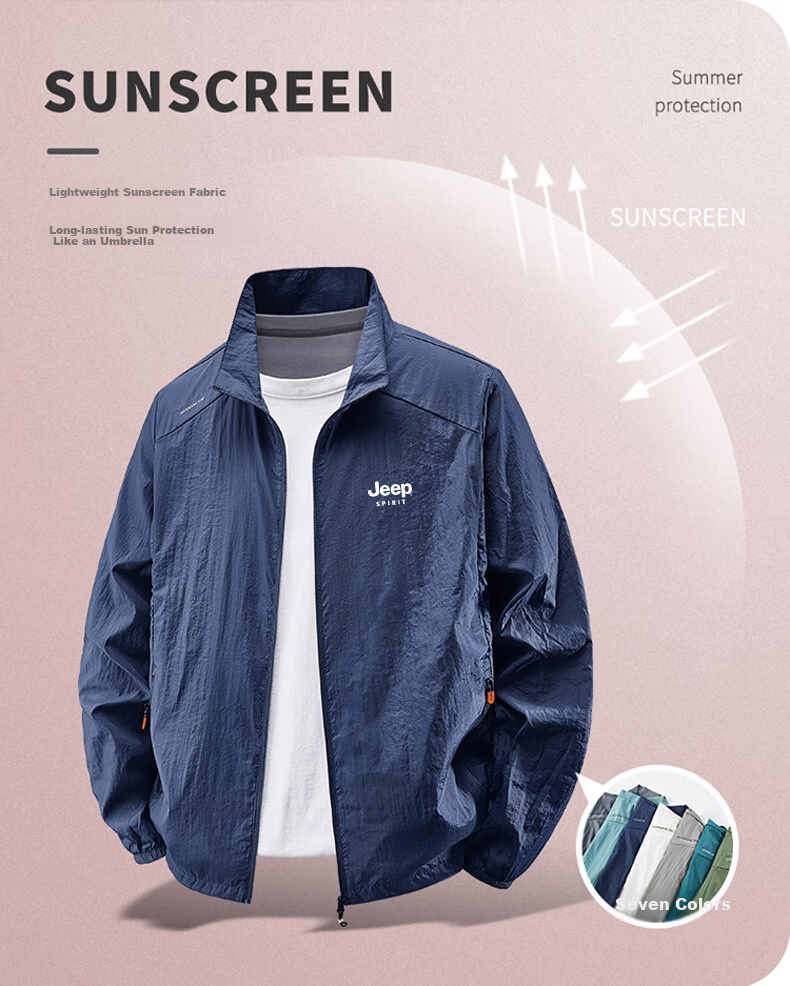 JEEP SPIRIT Men's Summer Lightweight Breathable Ice Silk Sunscreen Jacket UV Protection Skin Jacket White 2XL 5