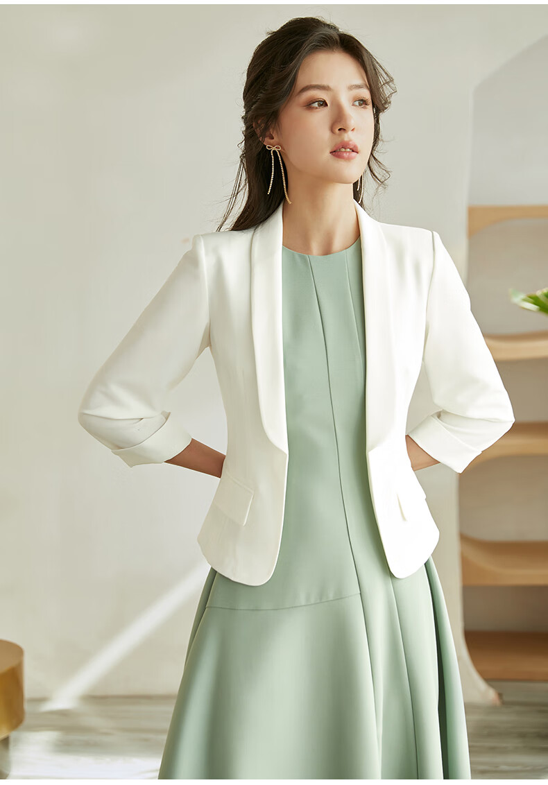 ROEYSHOUSE Women's Professional High-End Spring Suit Slim Fit Short Blazer 09363 White S 5