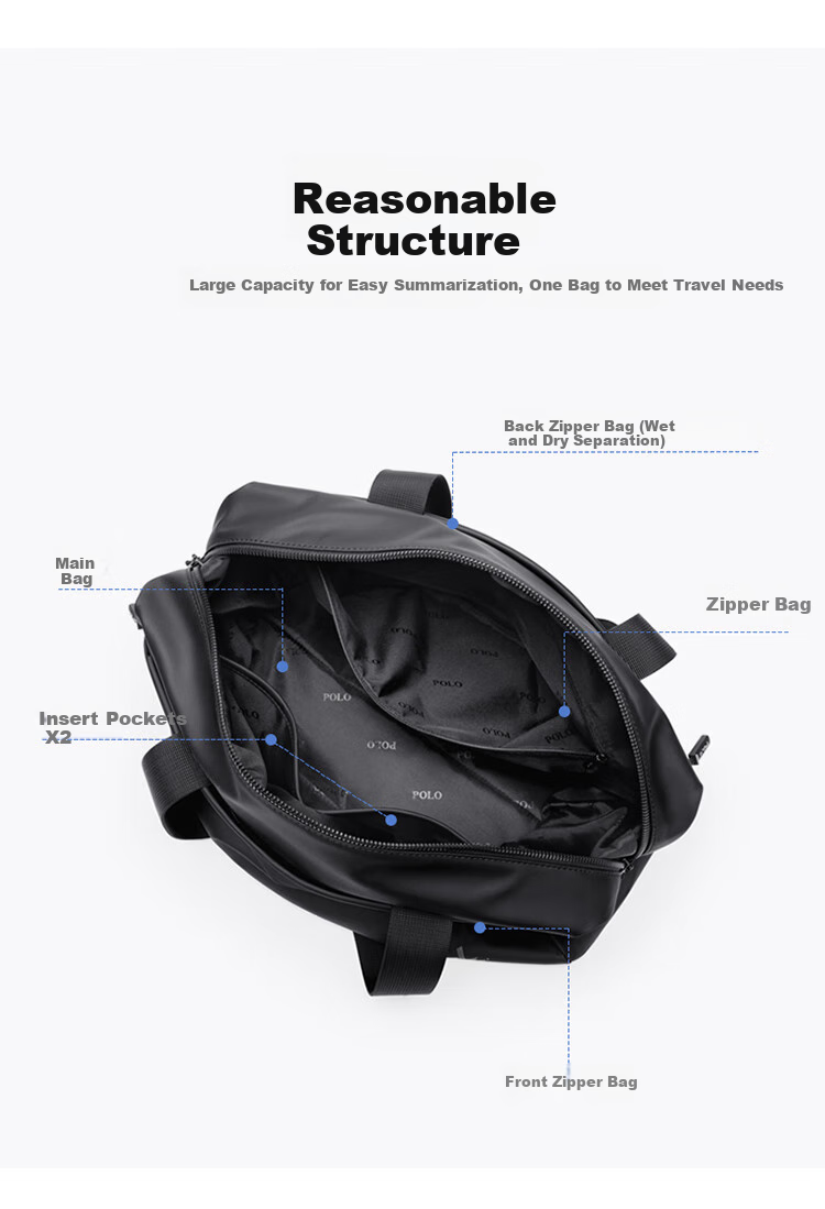 POLO Travel Bag for Men, Business Briefcase, Sports Gym Swimming Storage Bag, Wet And Dry Separation Large Capacity Luggage Bag 4