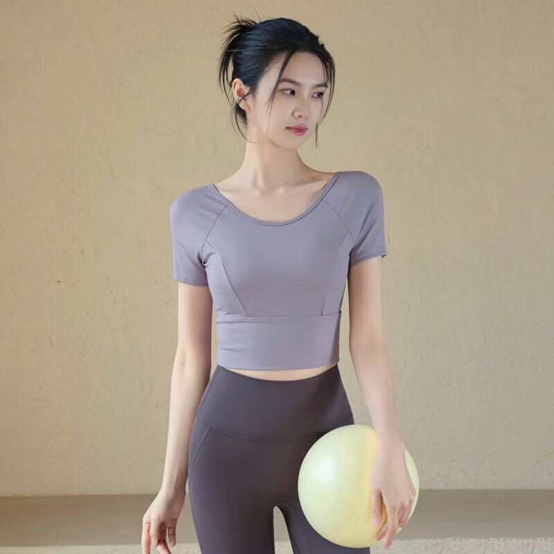 ACKDCS Women's Yoga Backless Top 2026 Summer New Quick-Dry Sports Short Sleeve T-Shirt Pilates with Chest Pad Fitness Wear
