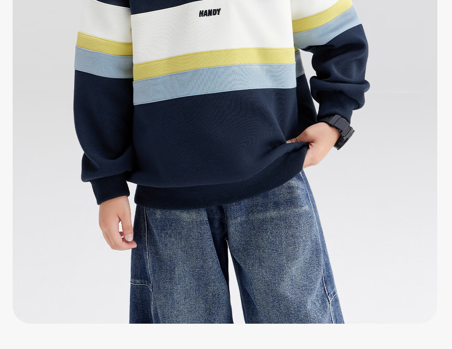 Zuoxi Boys' Polo Shirt Sweatshirt, 2026 New Trendy Children's Striped Color-Block Pullover, Navy Blue, Size 160 14