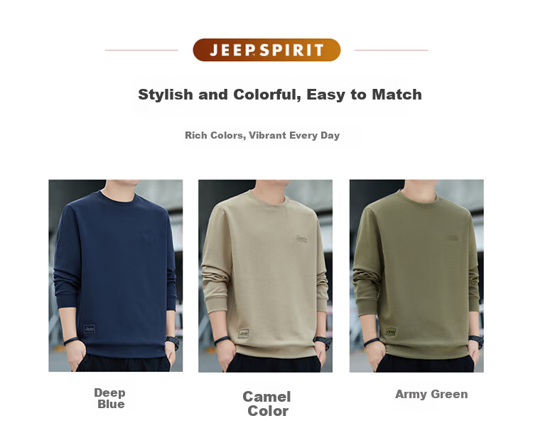 JEEP SPIRIT Men's Sweatshirt, Round Neck, Autumn And Winter Jacket, Men's Long-Sleeve T-Shirt, Loose Casual Trendy Clothing 4