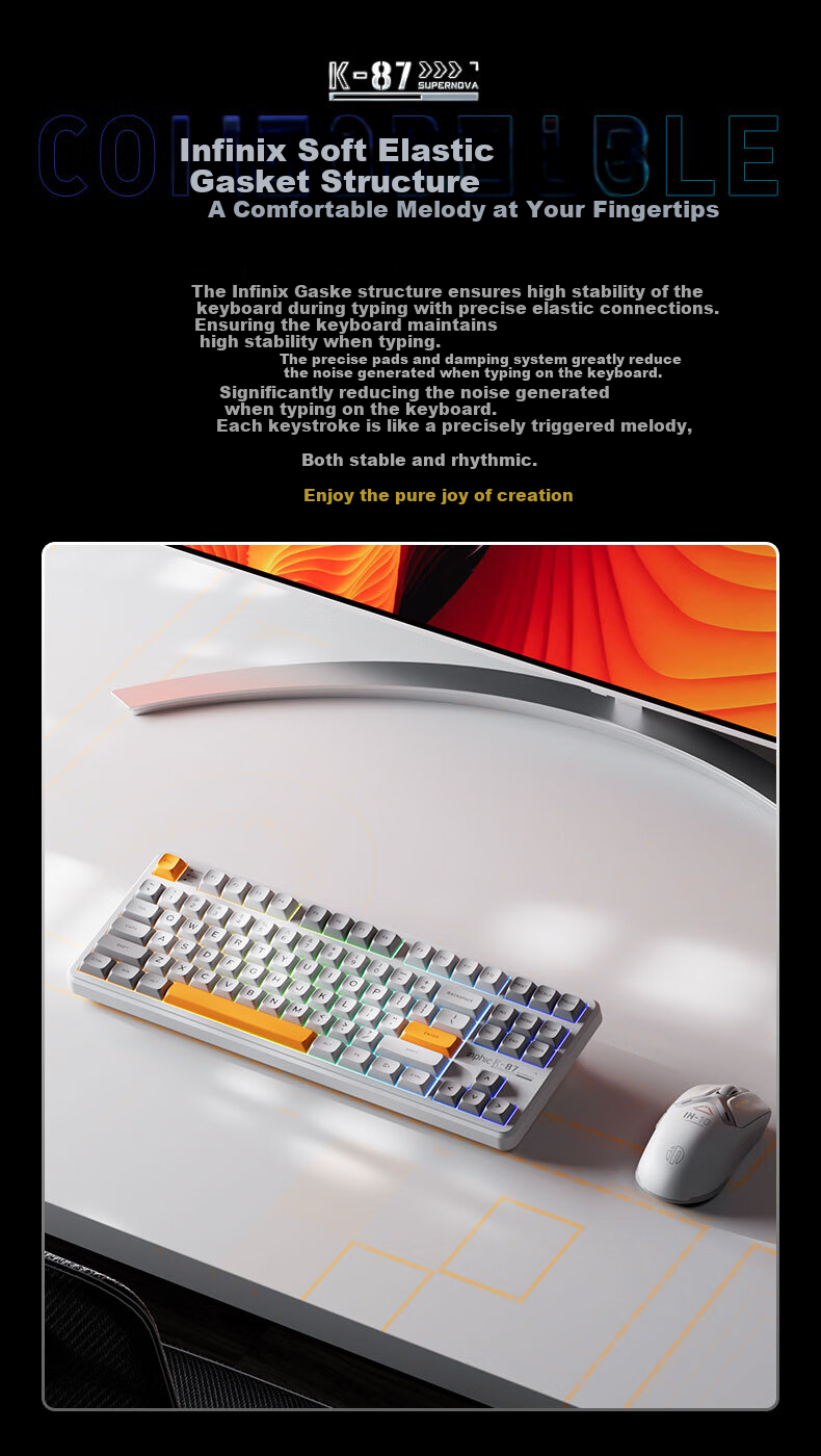 INPHIC K87PRO Wireless Mechanical Keyboard Wired 87-Key Bluetooth Tri-Mode Gasket Custom Full-Filled Side-Engraved HIFI Gaming Esports Office Silver 6