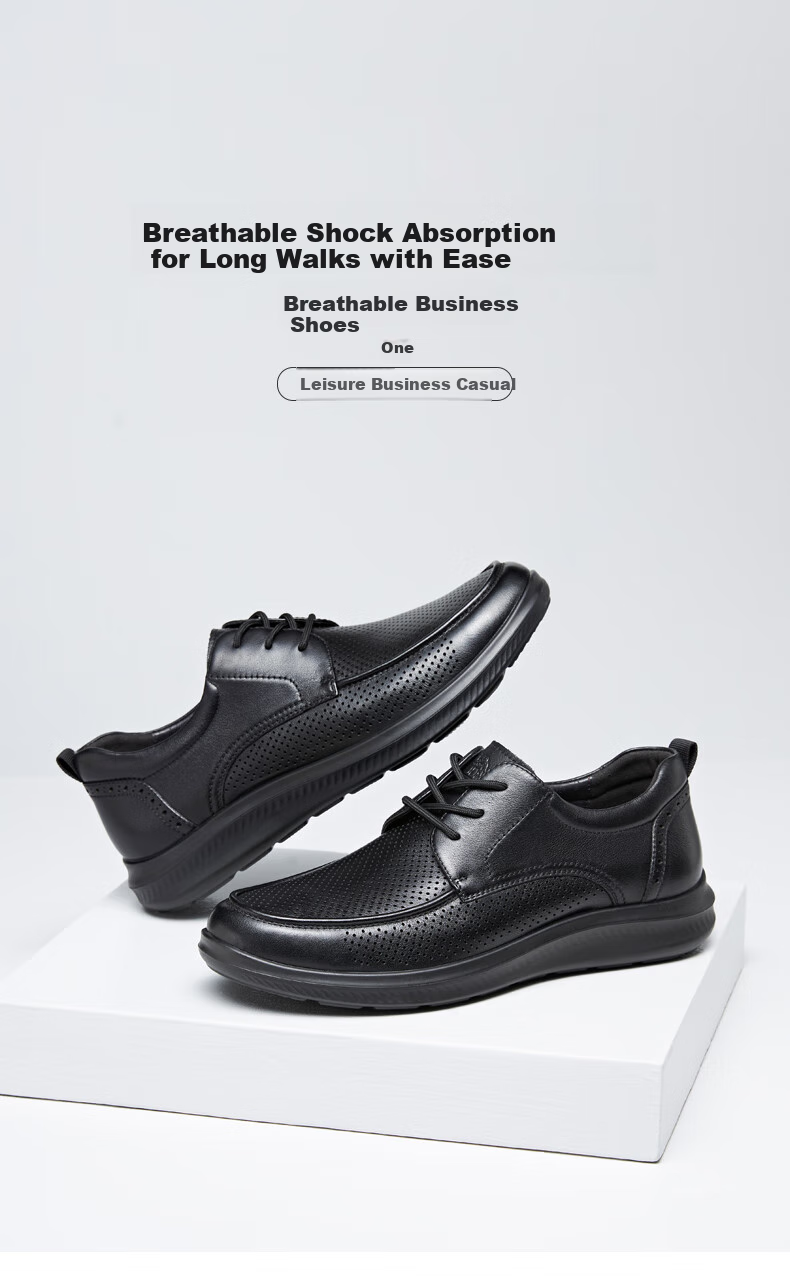 CAMEL Men's Cowhide Breathable Shock-Absorbing Business Casual Leather Shoes G13M263053 Black Size 38 1