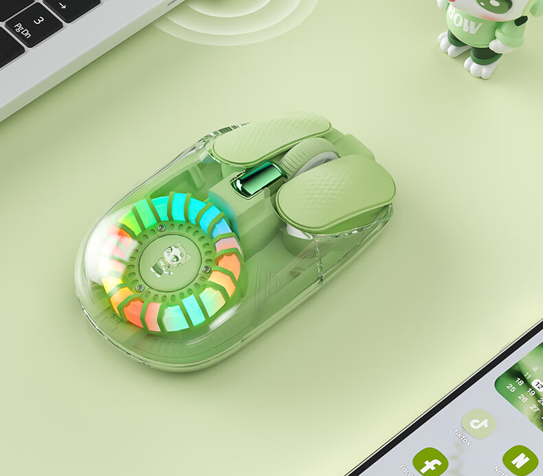 B.O.W Hangshi MD508L Transparent Backlit Wireless Bluetooth Dual-Mode Mouse Rechargeable Silent Ergonomic Universal Mouse for Laptop Home Office Titanium Silver 16