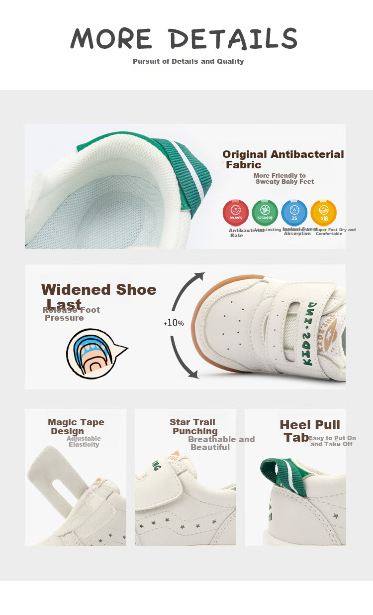 Kids.ing Cadix Baby Sneakers Spring Season Boys Girls Toddler Kindergarten Functional Soft-Soled Sports White Shoes Green Size 28 10