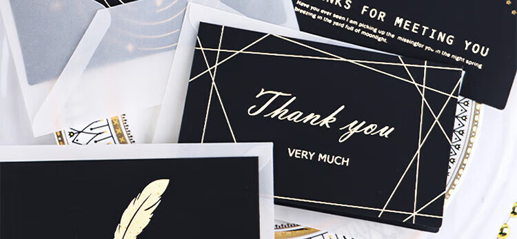 E-Muguo Greeting Cards Set of 4 with Envelopes, Letter Paper, Gift Birthday Cards, Confession Gifts, Ins Style Business Blessing Cards, Wish Cards, Thanksgiving Cards, Black with Gold Foil 3