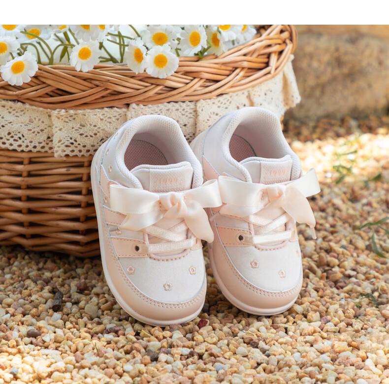 DR·KONG Toddler Pre-Walking Shoes, Autumn Girls' Cute Princess Bow Baby Shoes, B13A3009, Pink, Size 20 4