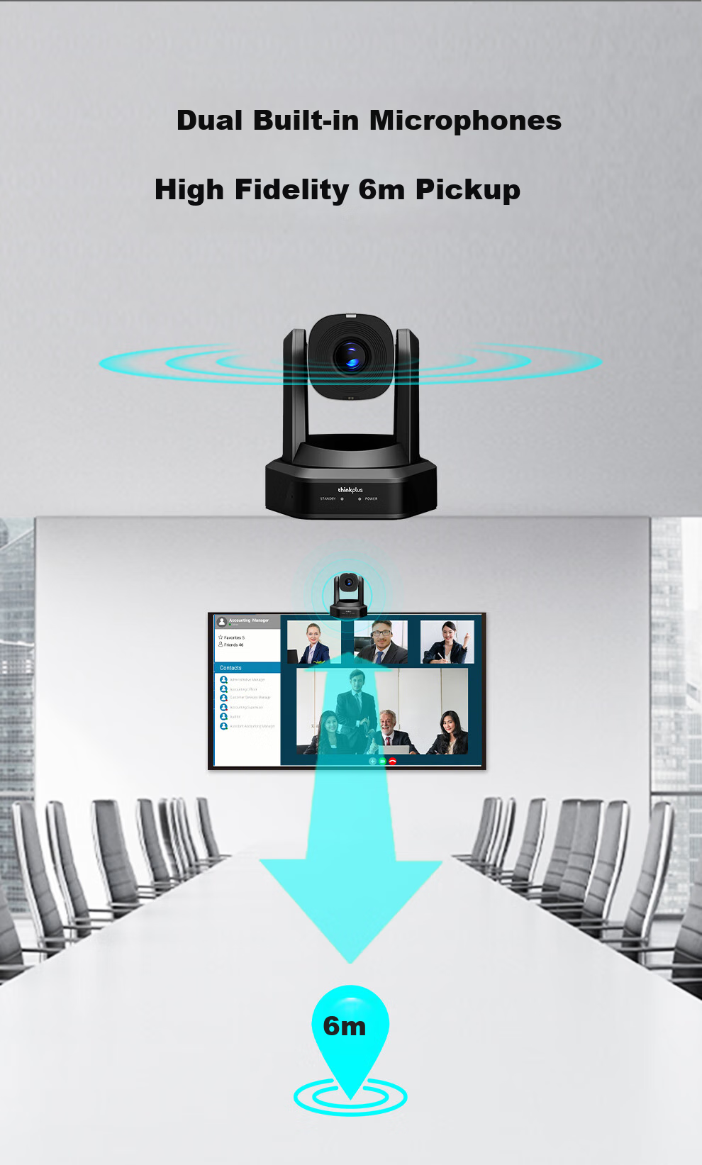 Lenovo ThinkPlus Video Conference Camera with Microphone And Pan-Tilt Zoom, 1080P HD, 10x Optical Zoom, AI Tracking Auto Focus YT-HD18S 9