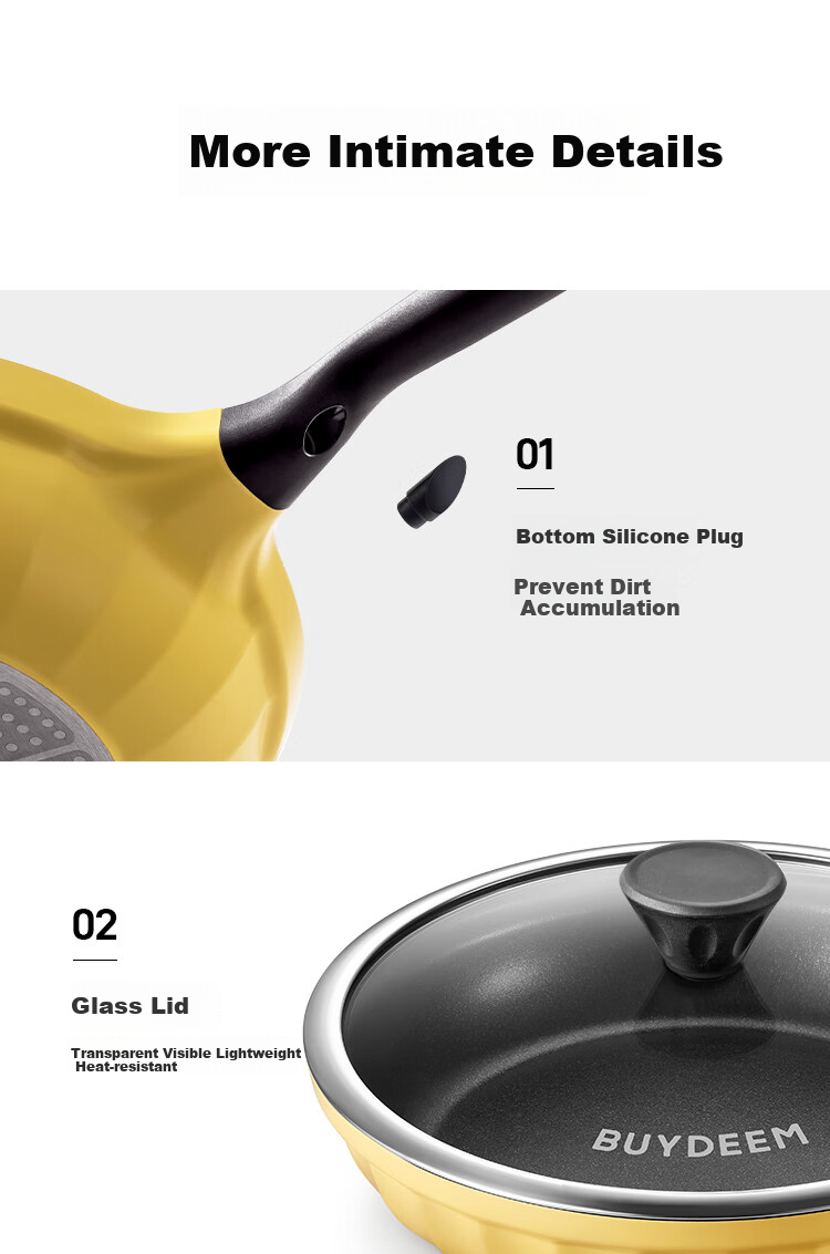 Buydeem [Jingdong Exclusive] 32cm Non-Stick Wok, Low Smoke Oil-Gathering, Small Yellow Goose Egg-Shaped, Compatible with Induction And Gas Stoves 11