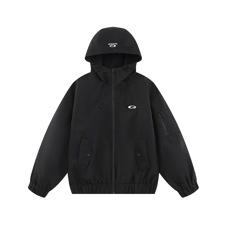 GOLFCROSS [Bestseller] Couple's Dopamine Hooded Jacket with Letter Embroidery Logo, Black, Size L