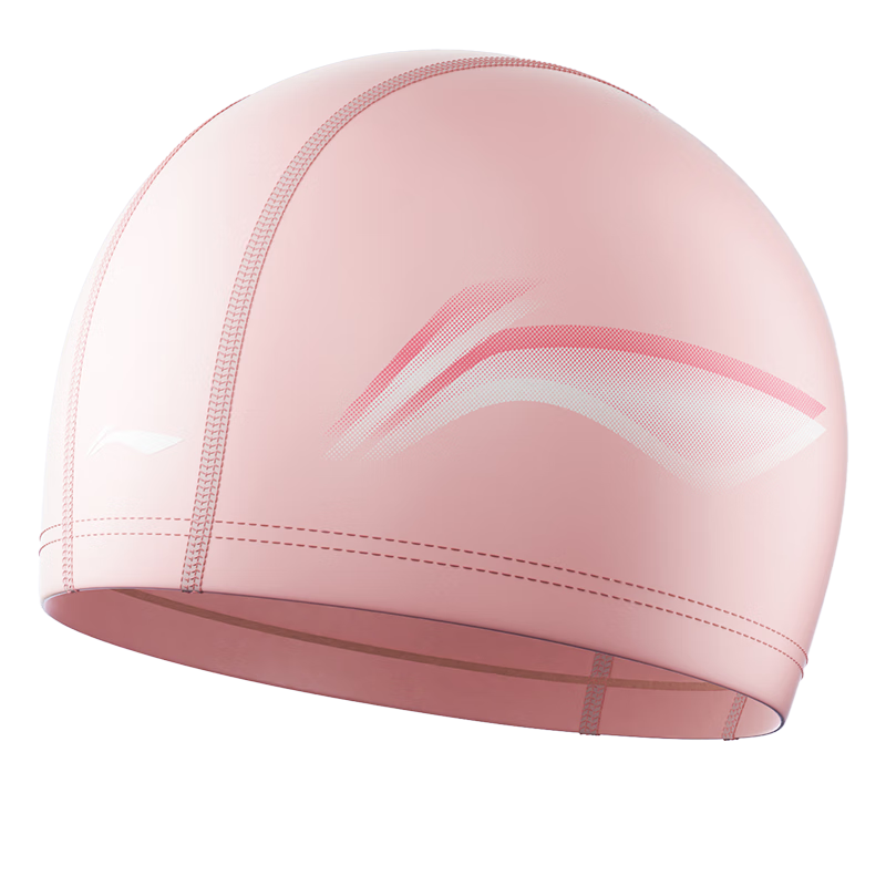 Li-Ning Swimming Cap for Men And Women, Simple Design, PU Coating, Long Hair Waterproof Swim Cap with Ear Protection, Comfortable Fit, Not Tight on Head, 6603 Pink