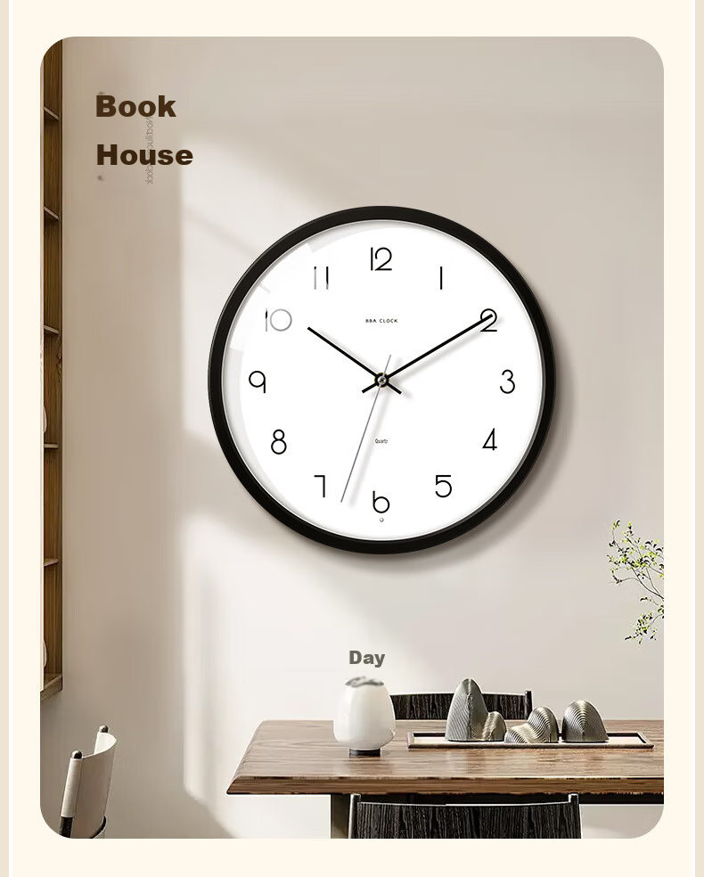 BBA Wall Clock, Creative Night Light, Living Room Wall-Mounted, Home Use Luminous Bedroom Clock, Walnut Color - Ambient Light, 30cm 5