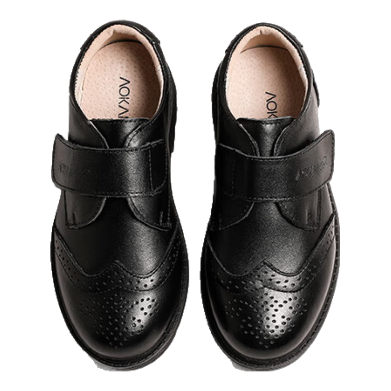 Aokang Boys' Leather Shoes, Black Soft-Soled Performance Shoes, New Spring And Autumn Style Children's Shoes, British Style Genuine Leather Performance Shoes for Older Childre