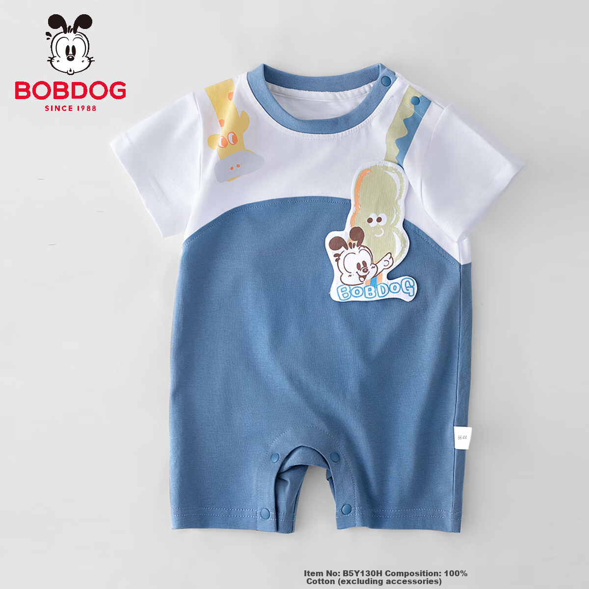 Боди для малышей BOBDOQ, летний комбинезон с коротким рукавом, мультяшный боди для младенцев, верхняя одежда для малышей, унисекс, 100% хлопок, синий жираф, 66 см