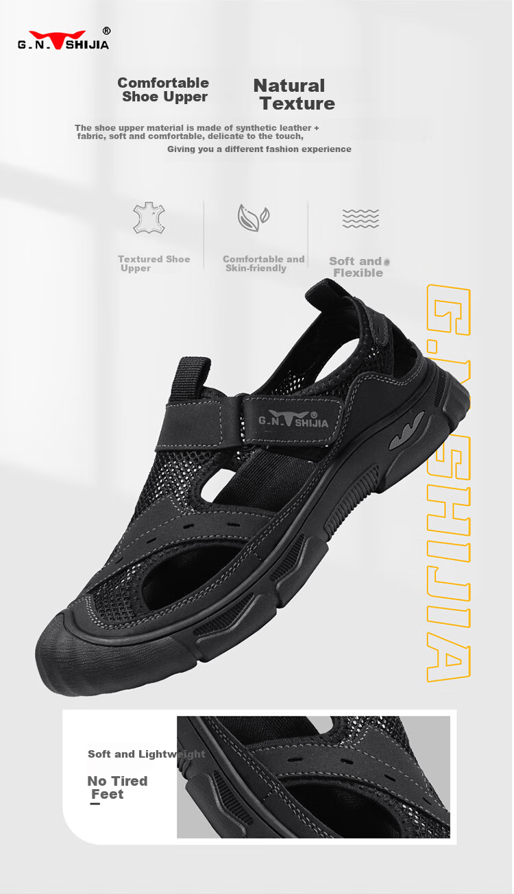 Bull Family Summer Sandals Men's Breathable Hollow Outdoor Beach Shoes Casual Hiking Water Shoes 2