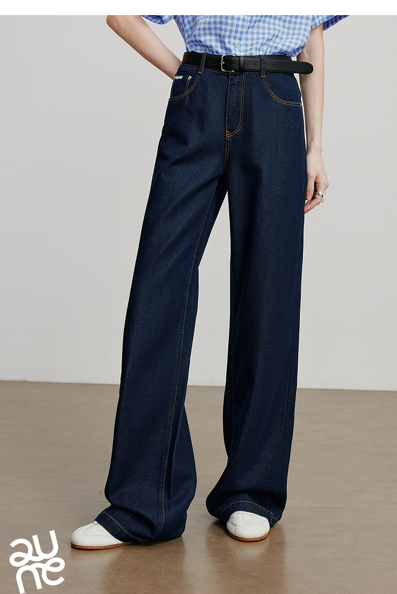Chuyu Focus Acetate Puff Soft Denim Women's 2025 New Mid-Waist High Street Embroidered Wide-Leg Pants Sky Blue 28 31