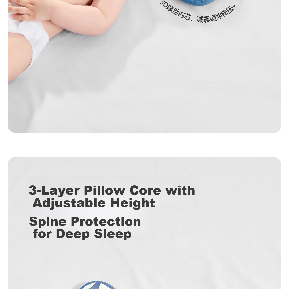 JOYNCLEON Baby Pillow Ice Silk Summer Pillowcase for Infants 0-6 Months Newborn Cloud Pillow, Blue, Jzt155165 18