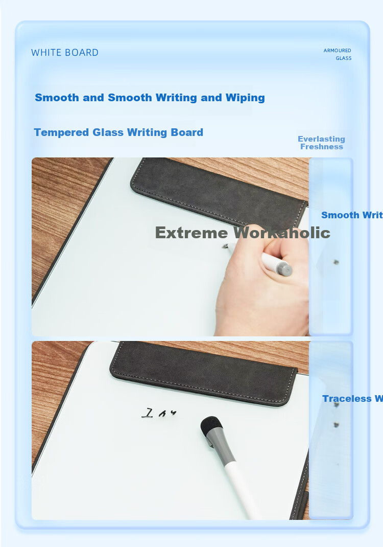 BBNEW Portable Desktop Tempered Glass Whiteboard, 21.5*33cm, High-Quality Magnetic Small Whiteboard for Business Office Meetings And Note-Taking, Black, NEWG2133-B 3