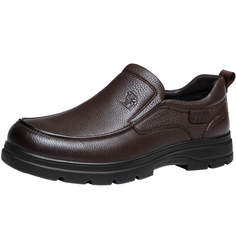 CAMEL Leather Slip-On Middle-Aged Dad Shoes Height Increasing Classic Business Casual Men's Leather Shoes G15A211066 Brown Size 40