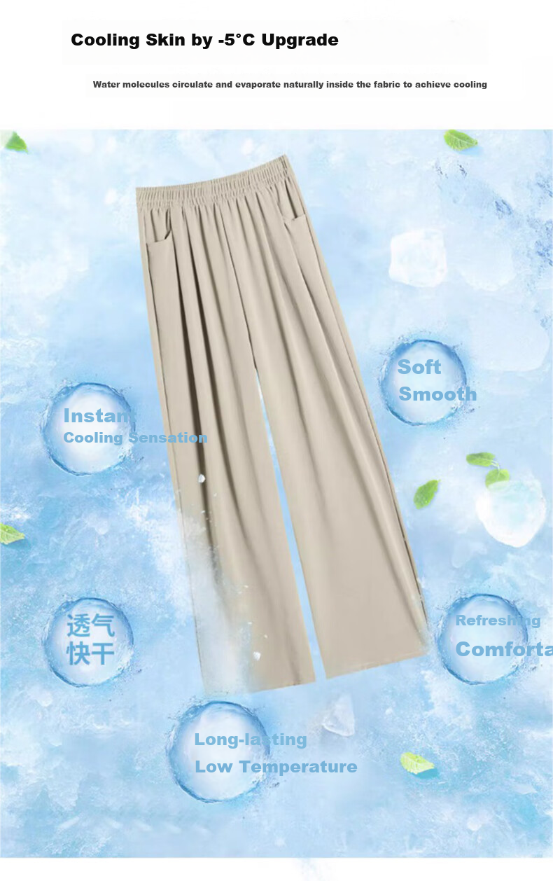 LangSha Ice Silk Wide-Leg Pants for Women, Summer Lightweight Sun Protection High-Waist Draping Lazy Style Yamamoto Pants Straight Casual Women's Trousers 2