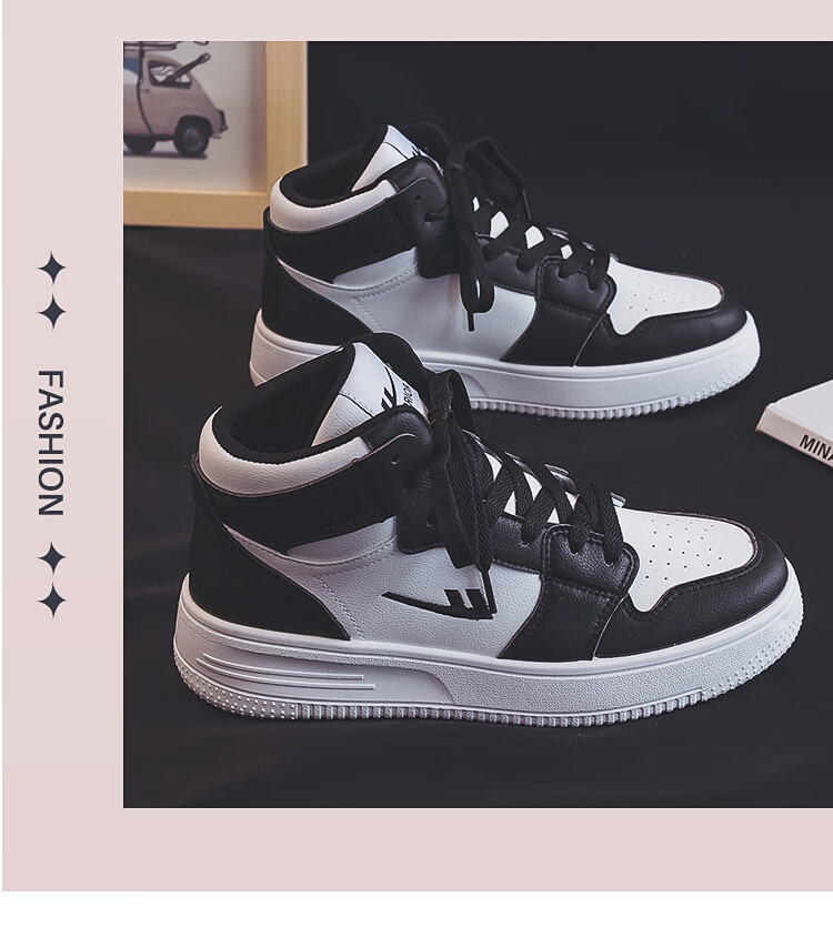 Huili Official Women's Shoes, 2026 New High-Top Thick-Soled Sneakers, Women's Skateboard Shoes, Black, Size 39 21