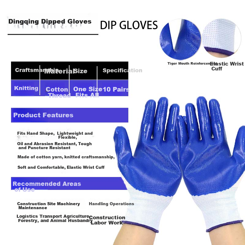 Aidier Work Gloves, Blue And White Nitrile Coated Rubber Gloves, Comfortable Breathable Palm Coating, Labor Protection Work Gloves 10 Pairs CW758755
