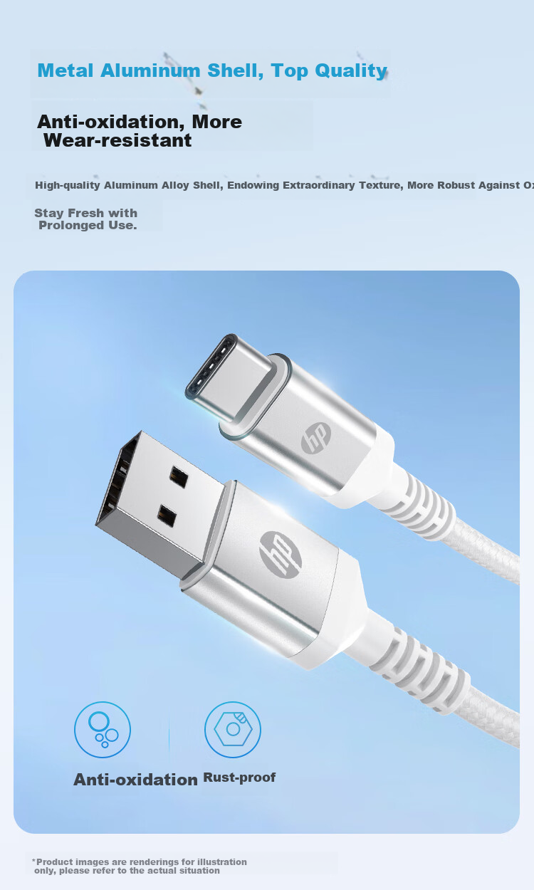 HP USB to Type-C Fast Charging Cable Braided Data Cable CarPlay Adapter for Huawei Honor Xiaomi Android Phones 3A Fast Charging 1 Meter 1