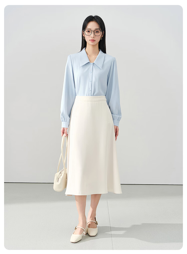 Bodexiaojie Blue V-Neck Commuter Blouse for Women, Wrinkle-Resistant Professional Formal Wear Chiffon Shirt for Interviews 6
