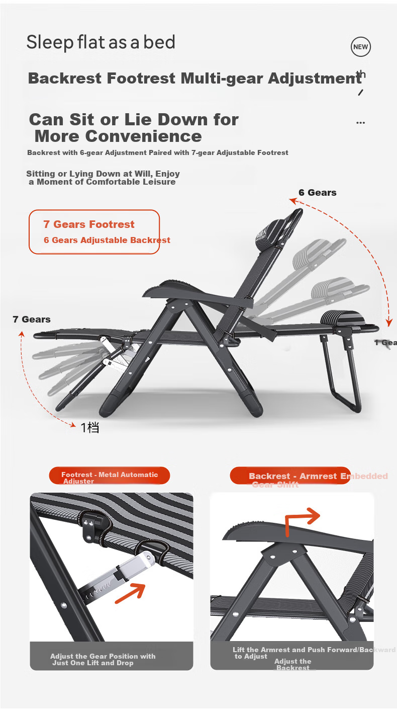 Nanjiren Folding Bed Lounge Chair, Single Bed, Office Nap Chair, Accompanying Care, 13-Level Adjustable Recliner 3