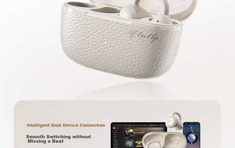 IKF EarClip Bluetooth Headphones, Clip-On True Wireless Open-Ear Headphones, Bone Conduction LDAC High-Resolution Music, Suitable for Students And Sports, Compatible with Apple And Huawei, Elegant Black 37