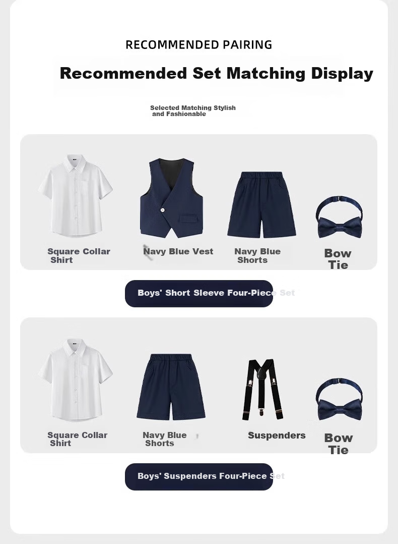 Yinuofang Children's Suit Set, Summer Style, Navy Blue, Flower Boy Suit, Piano Performance Host Flower Boy Formal Wear Suit 5