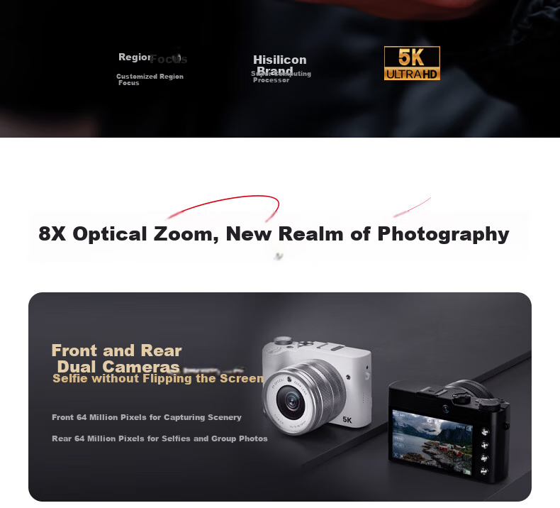 SONGDIAN Digital Camera with Dual Front And Rear Sensors, 8X Optical Zoom, F/1.8 Large Aperture, High-Definition Mirrorless Vlog Camera, DC209x Official Standard Configuration, 256GB Memory, White 2