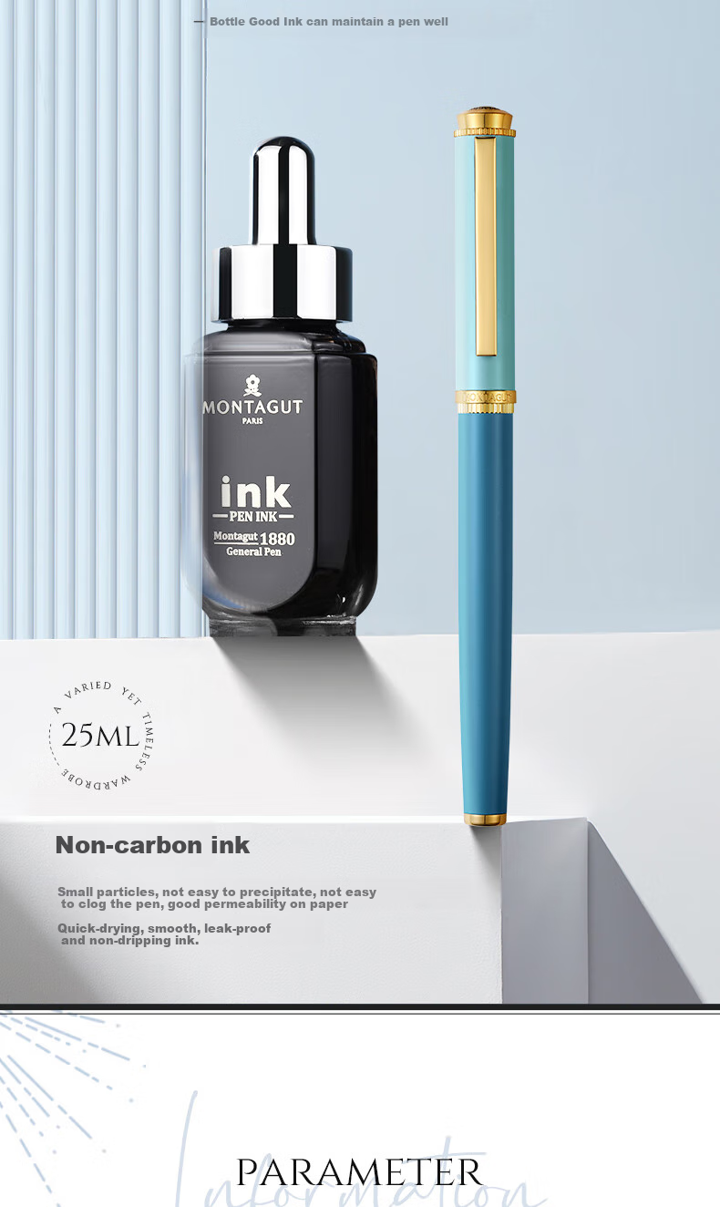 MONTAGUT [Best-Selling Product] Fountain Pen, Morandi Contrasting Color Iridium Fountain Pen Gift, Signature Ink Pen Gift Box, Saisan Series Cobalt Black 0.38mm 8