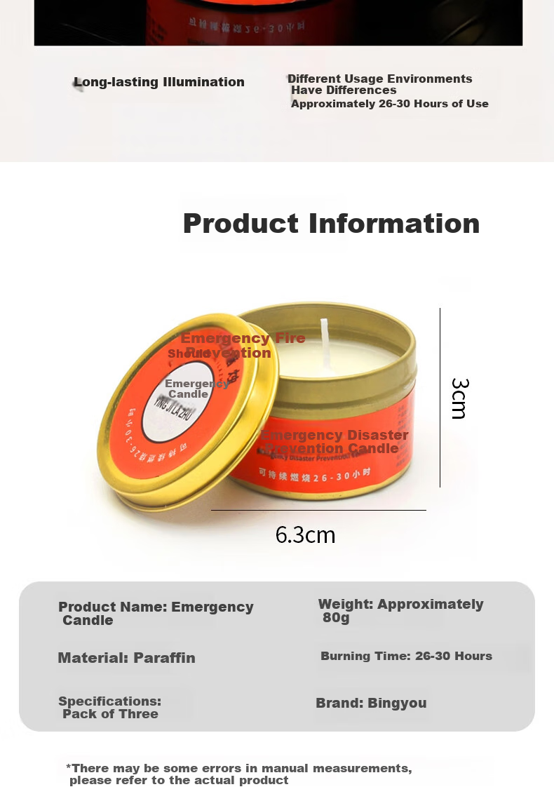 Bingyou Emergency Candles, Pack of 3, Disaster Prevention, Power Outage, Emergency Lighting, Extra Long Burning Time, Windproof, Smokeless And Odorless 12