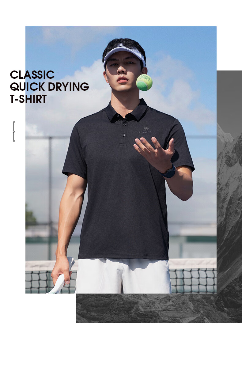 CAMEL Outdoor Polo Shirt Quick-Dry Running Men's Spring And Summer Breathable Cool-Feeling Loose-Fit Collared Short-Sleeve Top 5012J S 7