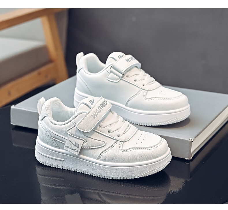 Warrior Children's Shoes Girls' Sports Shoes Spring And Autumn Soft Sole Sneakers Boys' School White Shoes WZ(CL)-0968 White Size 33 5