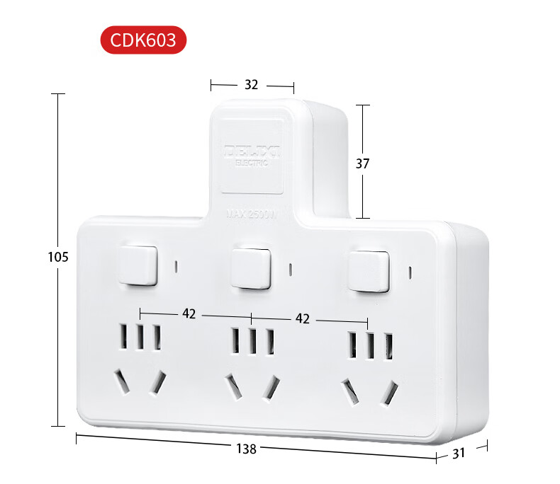 Delixi Electric Socket Power Converter Wireless Multi-Functional One-to-Three CDK603 14