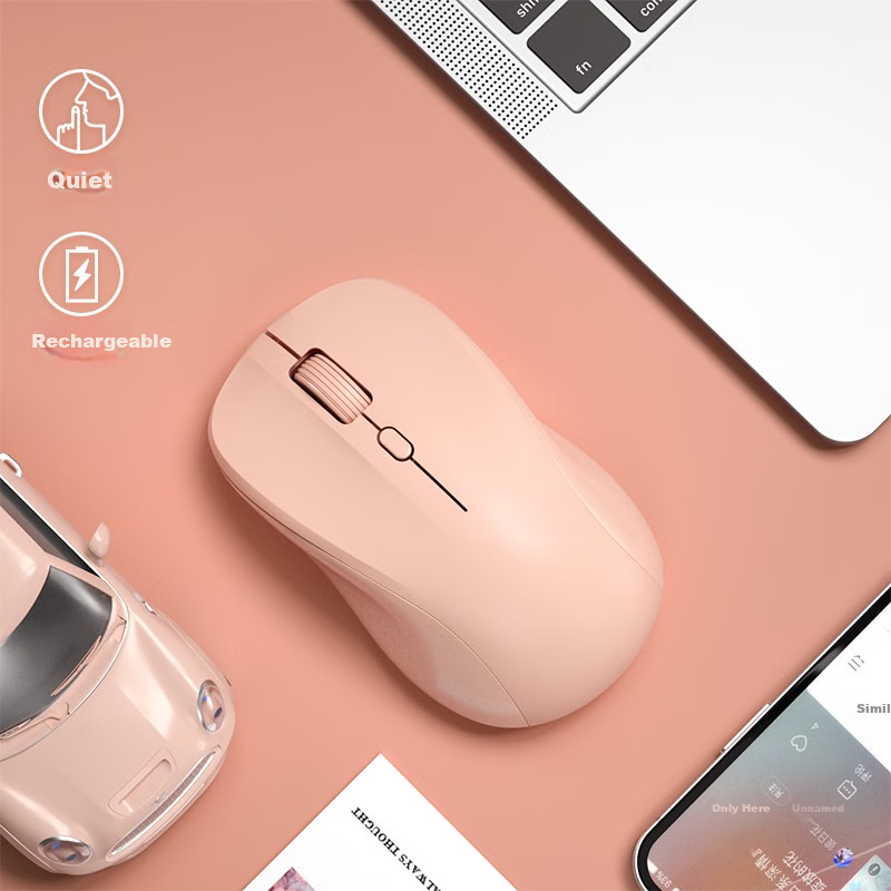 BOW Hangshi M138L Rechargeable Wireless Mouse, Office Mouse, Lightweight Portable Mouse, Compatible with Laptops And Desktop Computers, Silent Mouse, Energetic Pink