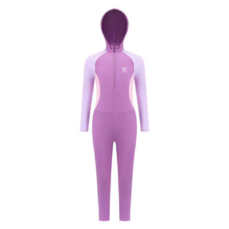 BALNEAIRE Kids One-Piece Swimsuit Girls Long Sleeve Sun Protection Surfing Breathable Chlorine Resistant Detachable Hood