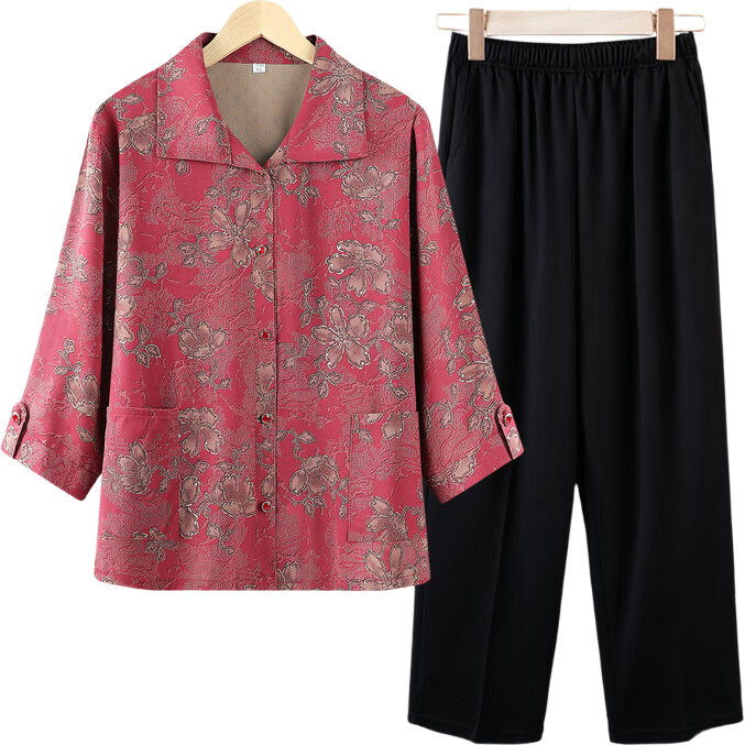 Yalu Grandma Style 2026 New Women's Middle-Aged and Elderly Shirt Summer Thin Suit for 60-70 Year Old Moms