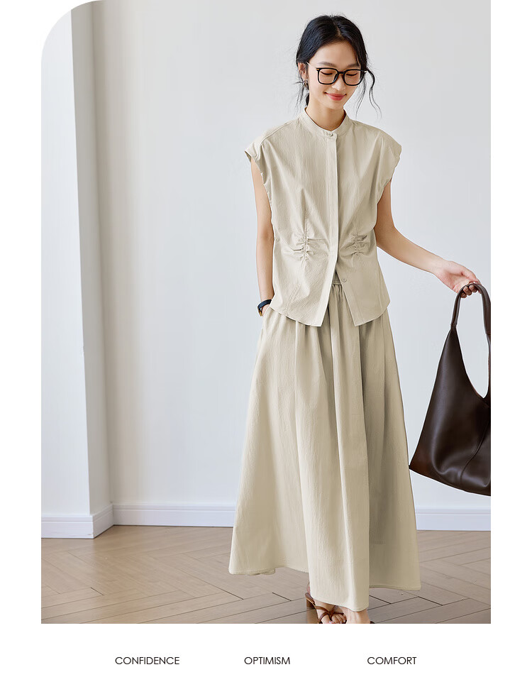 Fansiman French Style Pleated Top and Skirt Set for Women 2026 Summer New High-End Waist Slimming Two-Piece Set Size S 9
