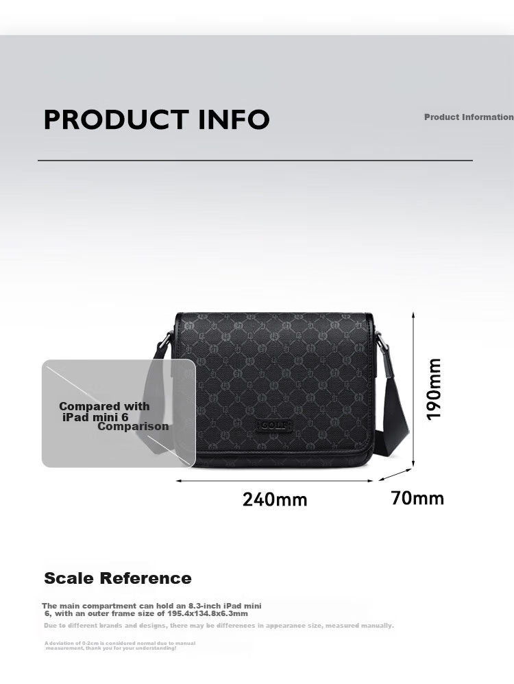 GOLF Shoulder Bag for Men, Crossbody Bag with Vintage Print, IPad And Phone Pouch, Water-Resistant Business Commuter Small Square Bag 11